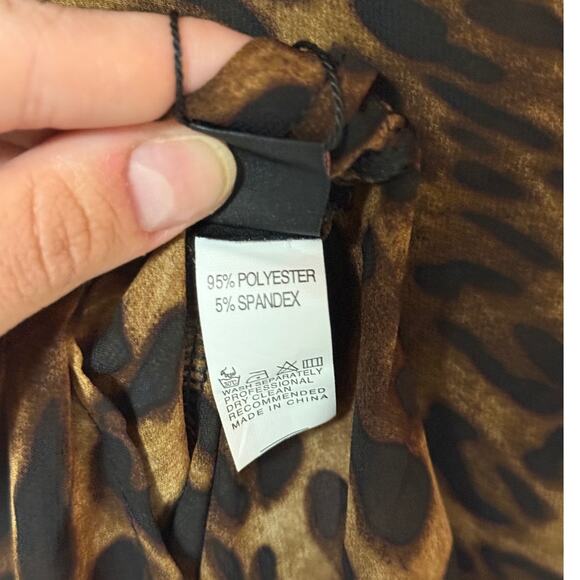 MICAS Leopard Print Sheer Draped Maxi Dress Brown Women’s Size M - Picture 6 of 11